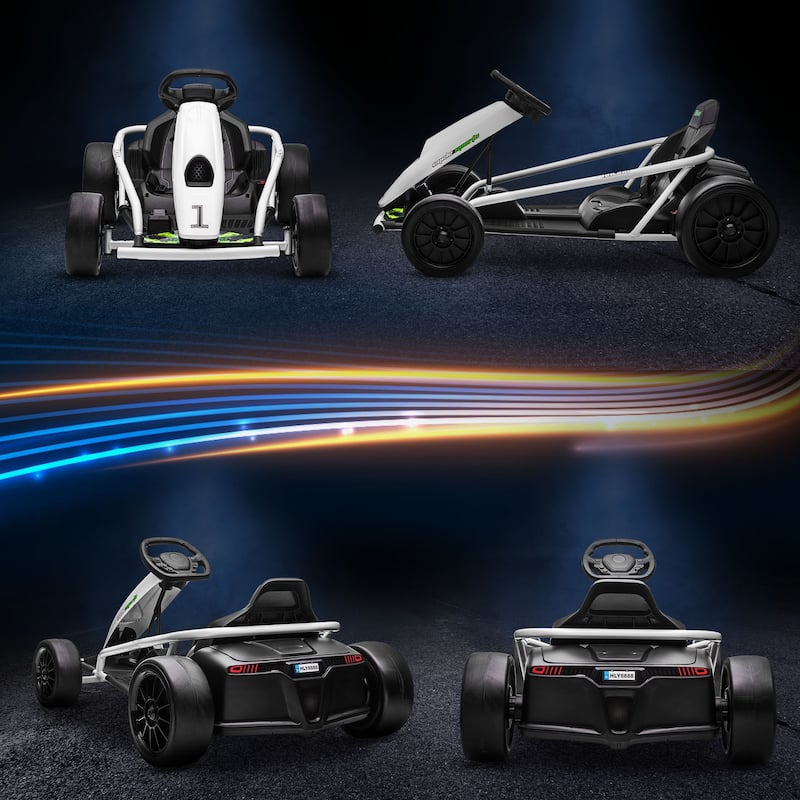 White Dual Drive Motor Drift Kart, Stylish Outdoor Electric Car Toy with Seat Belt, Exclusive Kids Car with Backrest