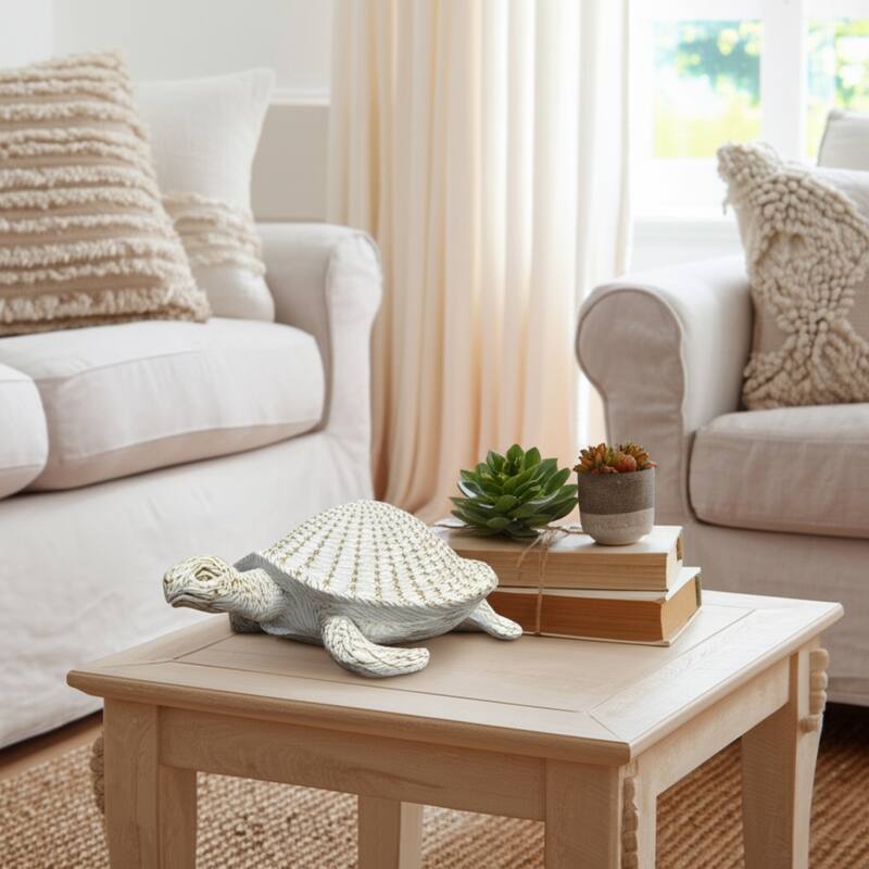 Resin Coastal Style Sea Turtle Sculpture with Woven Shell Texture