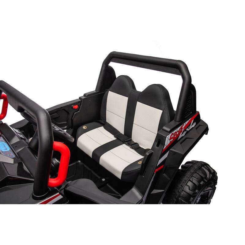 24V Power Ride-On Car for Kids with Four-Wheel Drive, Leather Seat, Remote Control, High/Low Speed, and Music, Ages 3-8.