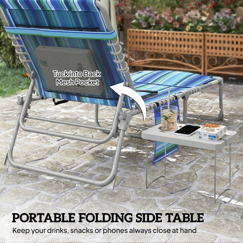 Outsunny Tanning Chair Set of 2 with Face Hole, Side Table, 5-Position Reclining Folding Chaise Lounge Chair