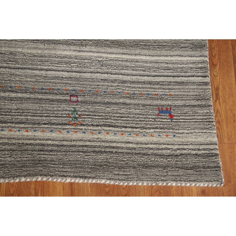 Hand Knotted Oriental 100% Wool Carpet Tribal Animal Pictorial Greys & Charcoal Gabbeh Area Rug - 7' 8'' X 5' 0''