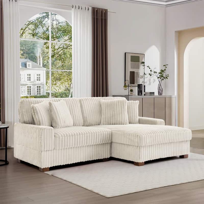 UIXE Upholstered Plush Velvet L Shaped Couch Modular Sofa - White-Modular Sofa