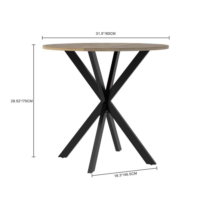 Anmytek Round Dining Table Modern Wood Top and Metal Frame Brown Industrial Kitchen Table