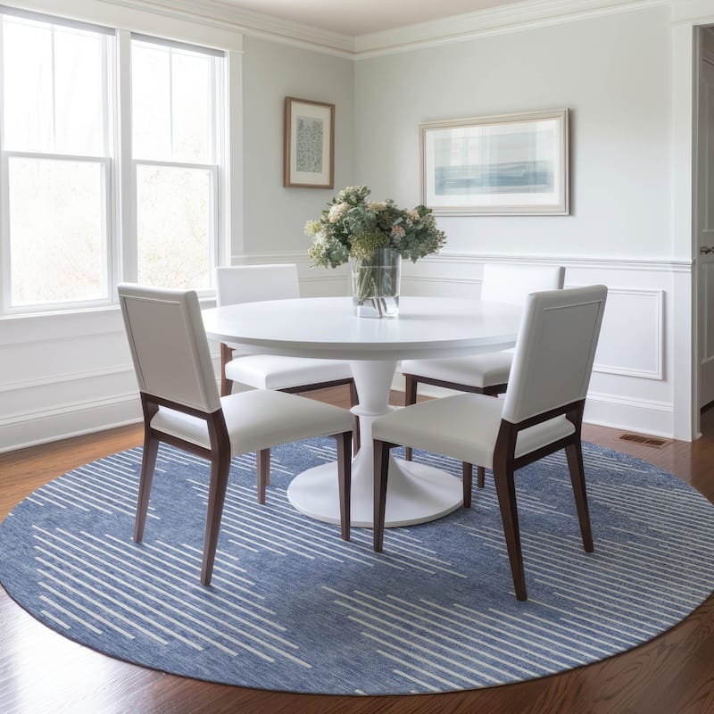 Machine Washable Indoor/ Outdoor Modern Stripe Chantille Rug
