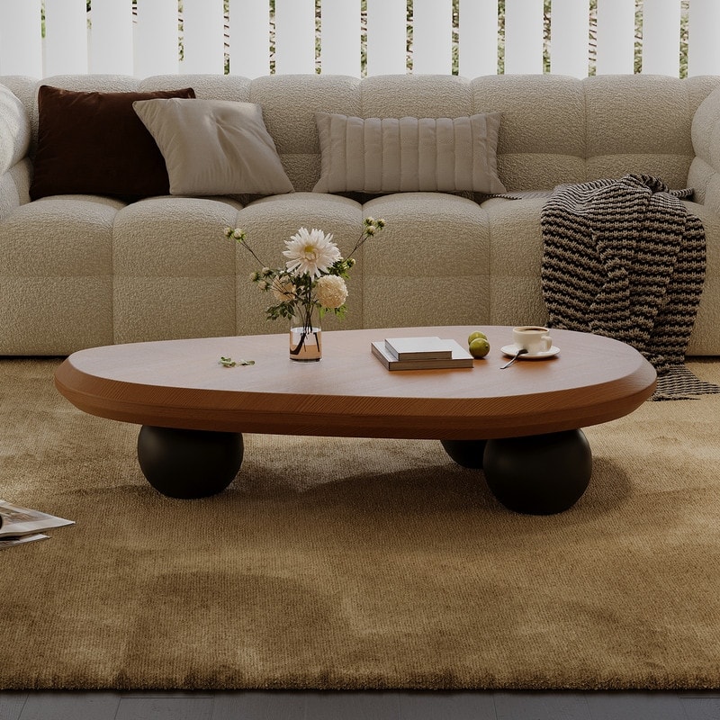 51" Modern Wood Coffee Table with 3 ball legs