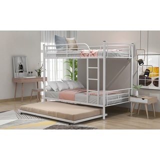 Industrial Minimalist Twin-Over-Twin Metal Bunk Bed With Trundle