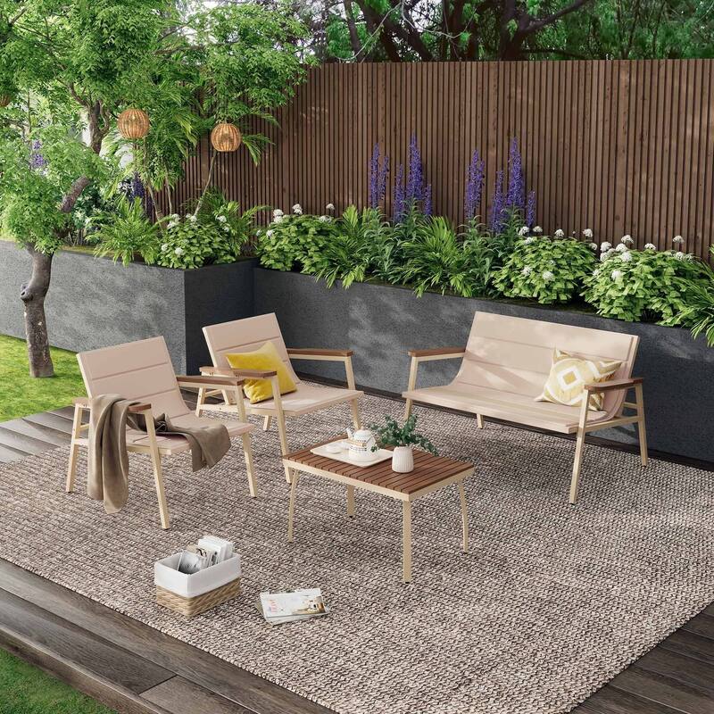 Outdoor 4-Piece All-Weather Patio Conversation Set with Soft Cushions