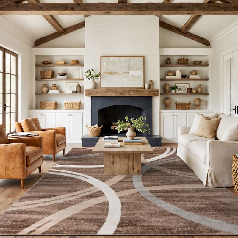 World Rug Gallery Contemporary Abstract Circles Design Area Rug - 12' x 15' - Brown