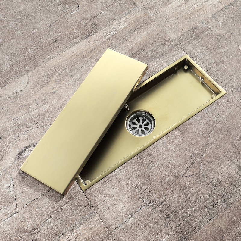 brushed gold 12 inch stainless material shower drain with ABS base - 11.8 x 4.4