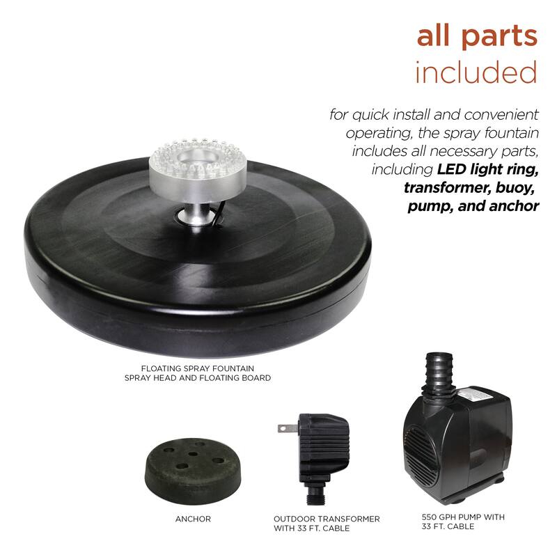 Alpine Corporation 398 GPH Pump 48 LED Light Floating Spray Fountain, Black