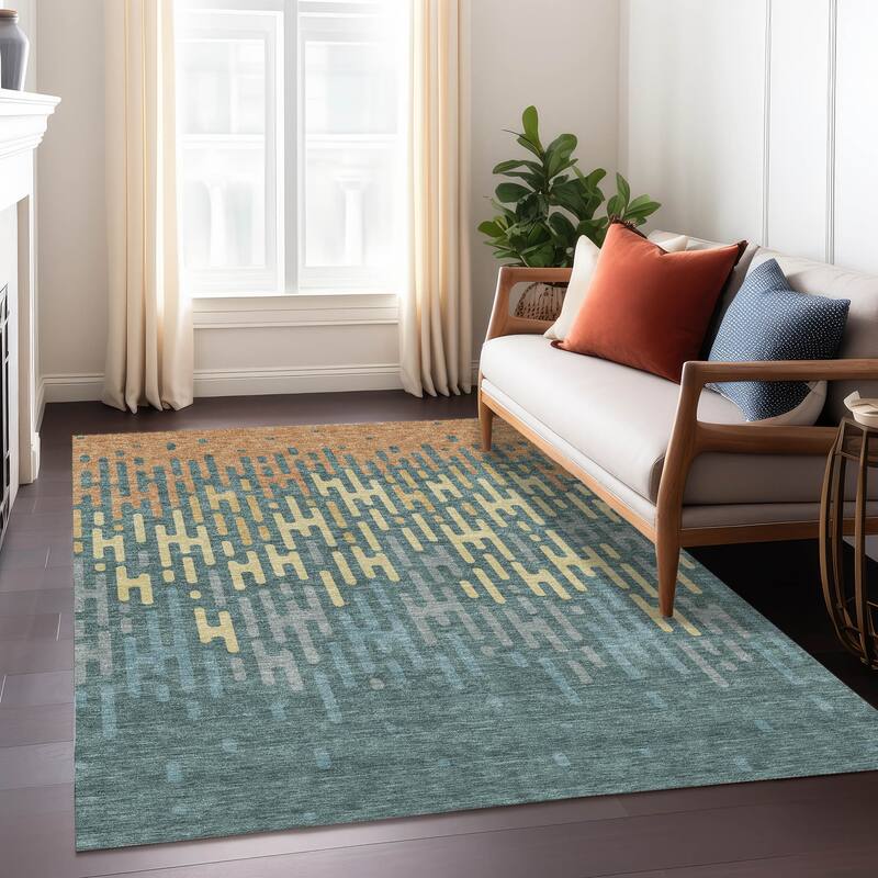 Machine Washable Indoor/ Outdoor Modern Kingman Chantille Rug