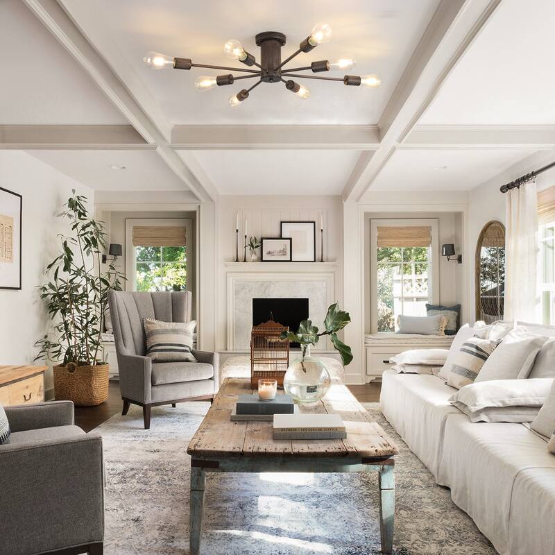 8-Light Sputnik Chandelier, Semi-Flush Mount Ceiling Light with Sputnik Shade for Living Room Kitchen Island Dining Foyer