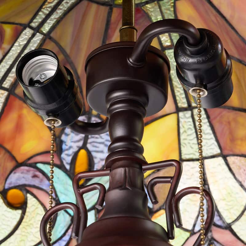 Halston River of Goods Double Lit Stained Glass 24.5-Inch Table Lamp - 18" X 18" X 24.5"