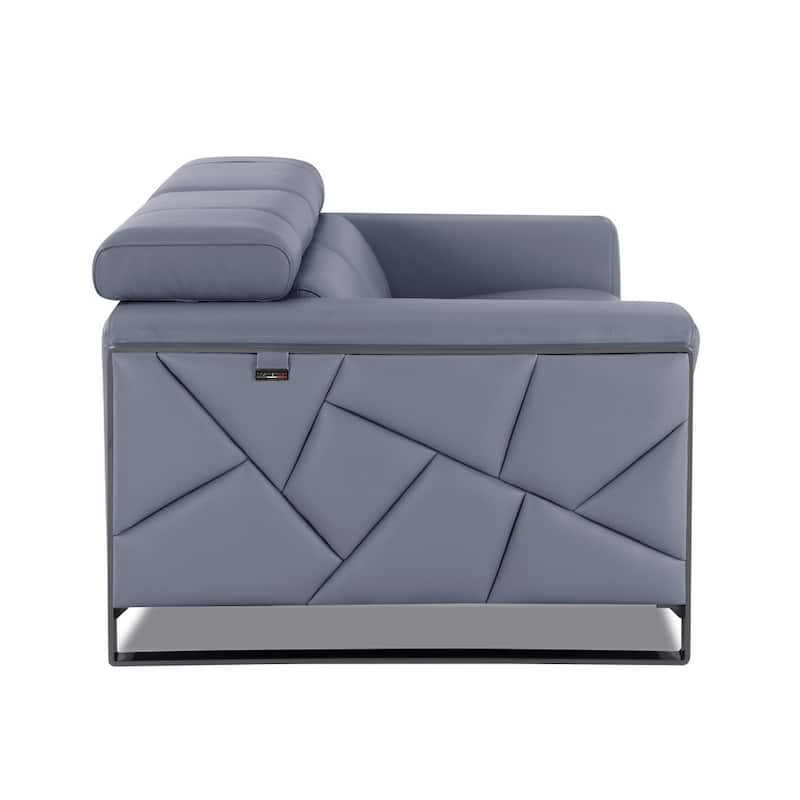 HomeRoots 89" Gray Italian Leather Sofa With Silver Legs - 35" H x 89" W x 43" D - 35" H x 89" W x 43" D - Light Blue