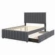preview thumbnail 5 of 16, Full Size Upholstered Platform Bed with Twin Size Trundle and 3 Drawers, Linen Fabric, Gray