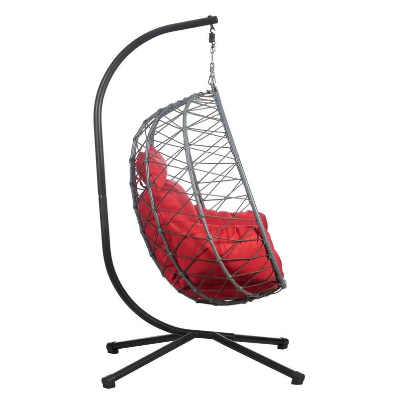 LeisureMod Summit Foldable Hanging Egg Swing Chair with Removable Cushion for Porch, Patio, Backyard, Garden, Lounge