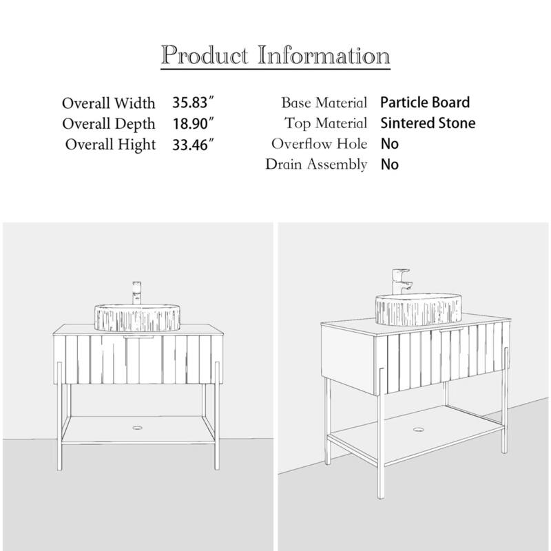 36" Freestanding Bathroom Vanity with Black Ceramic Basin and Open Shelf - 35.83'' x 18.9'' x 33.46''