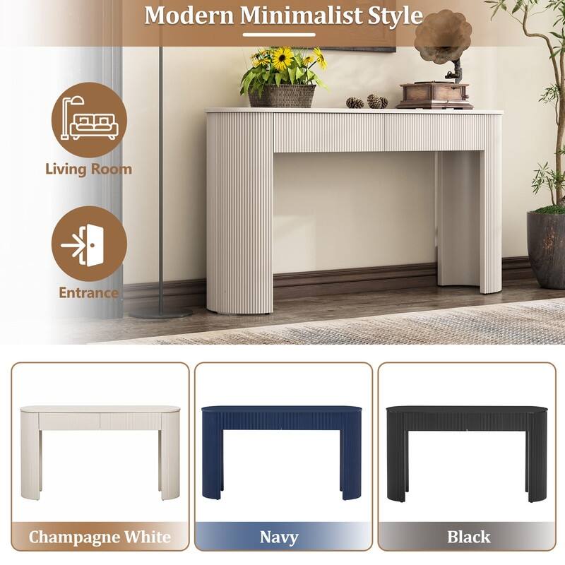 Fluted Design 54" Entryway Table with and Storage Drawers