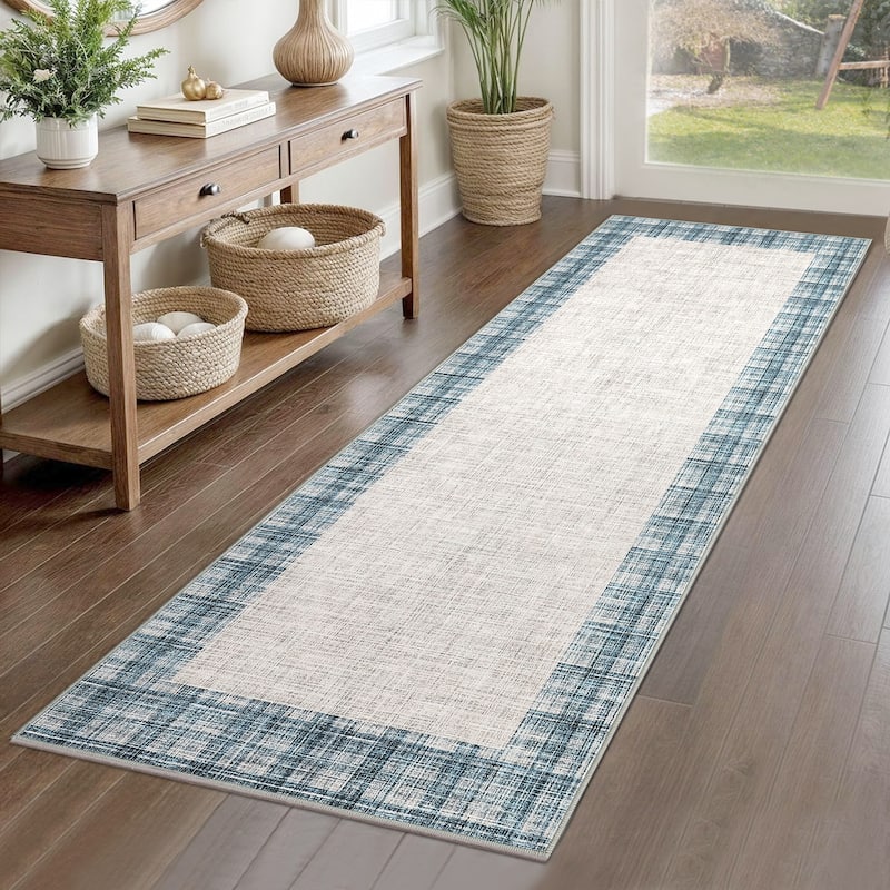 Garvee Linen Border Living Room Area Rug