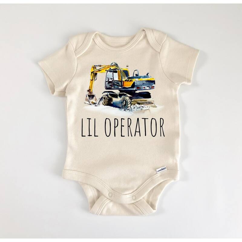Excavator Construction - Baby Boy Girl Clothes Infant Bodysuit Funny Cute Newborn - White - 6-9M