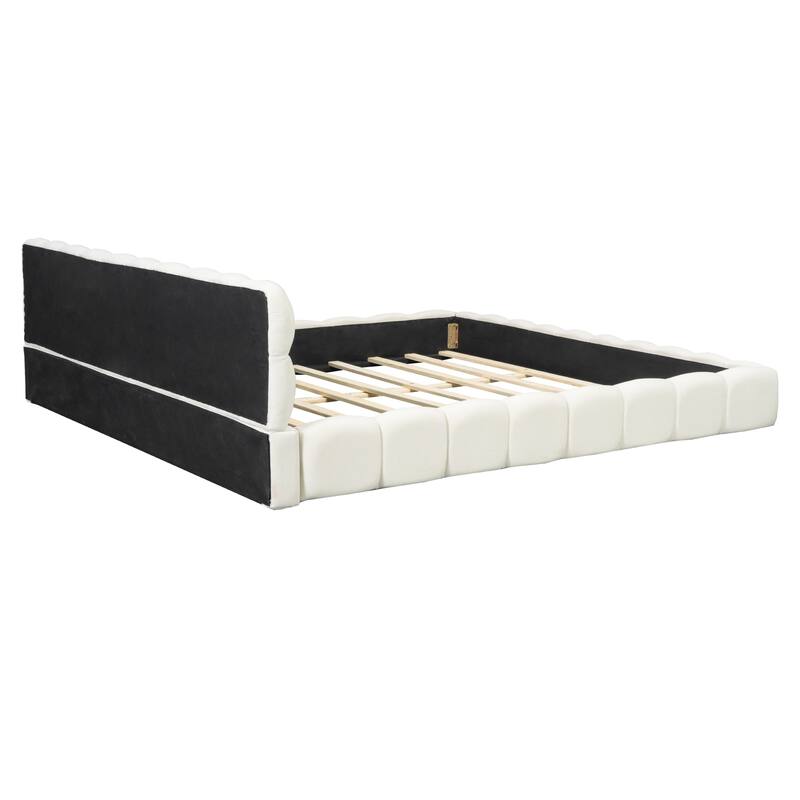 Grounded Bed Upholstered Platform Bed with Headboard and Support Slats Linen Fabric