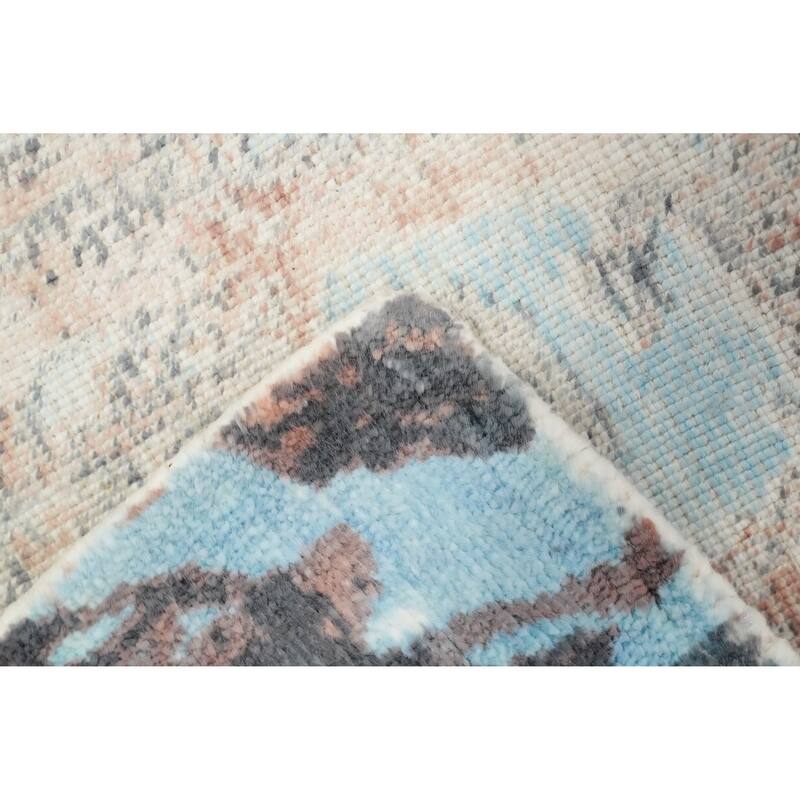 Hand Knotted Oriental Viscose Silk Carpet Modern Abstract Navy Blue & Blues Abstract Area Rug - 4' 0'' X 2' 0''