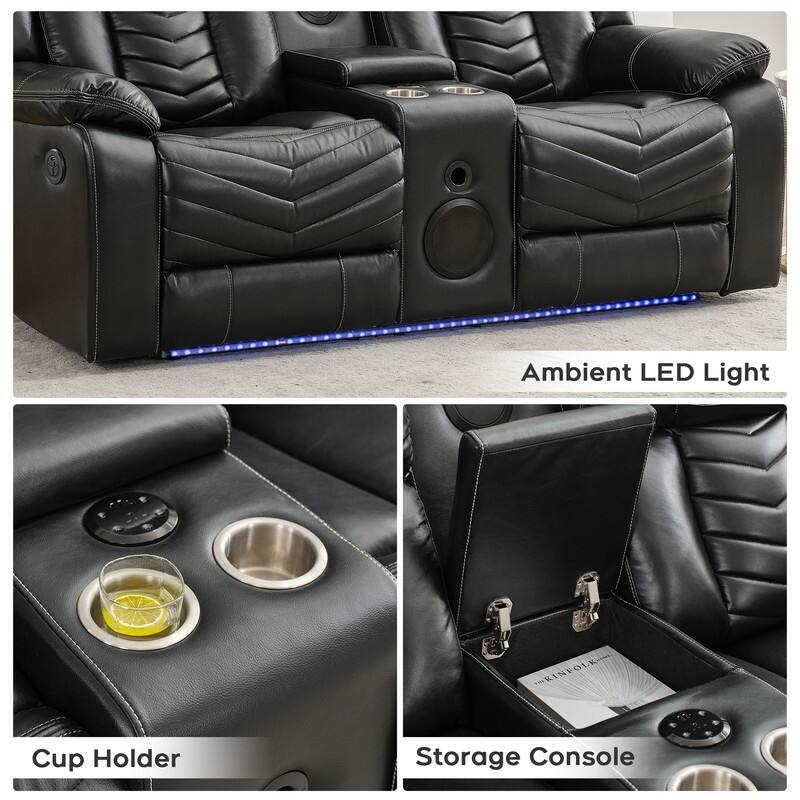 Power Recliner Sofa Set 6-Seater with Zero Gravity,Bass Speaker,Wireless Charger,USB/Type-C Ports,LED Lights,Cup Holders,Gray