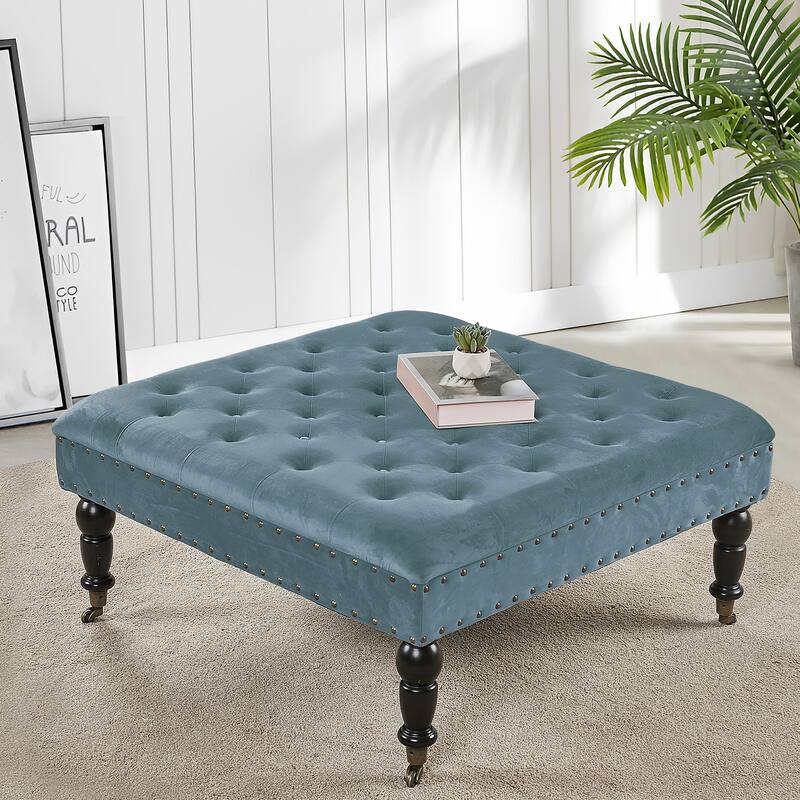 Home Soft Things Supersoft Tufted Coffee Table Ottoman - 33" x 33" x 18" - Orion Blue