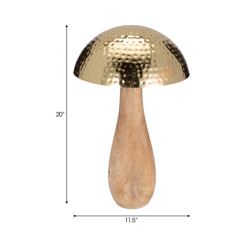 Sagebrook Home Metal Mushroom With Wood Base, Gold, Novelty, Two-Tone, Boheme Decorative Accessories