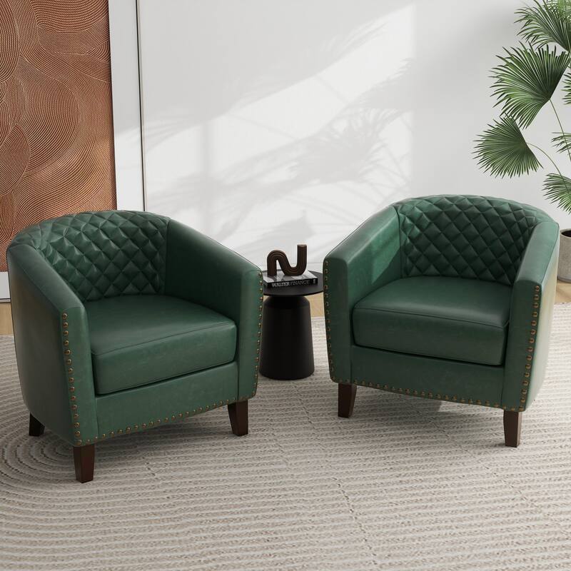 Faux Leather Barrel Accent Chair