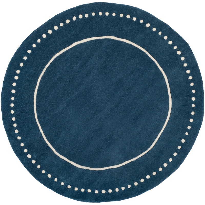 SAFAVIEH Handmade Bella Alverta Dotted Border Wool Rug - 3' x 3' Round - Navy Blue/Ivory