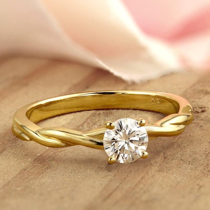 Auriya 14k Gold Twisted 1/2ctw Round Solitaire Moissanite Engagement Ring