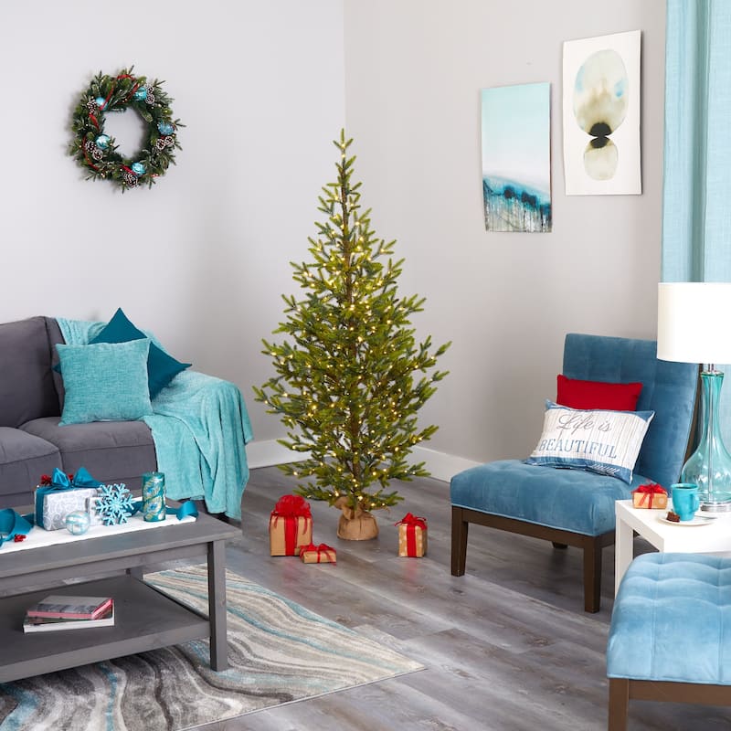 6ft Artificial Christmas Tree - Prelit Fir Tree with 1243 Tips & Burlap Base - Holiday Decor - Green - 72