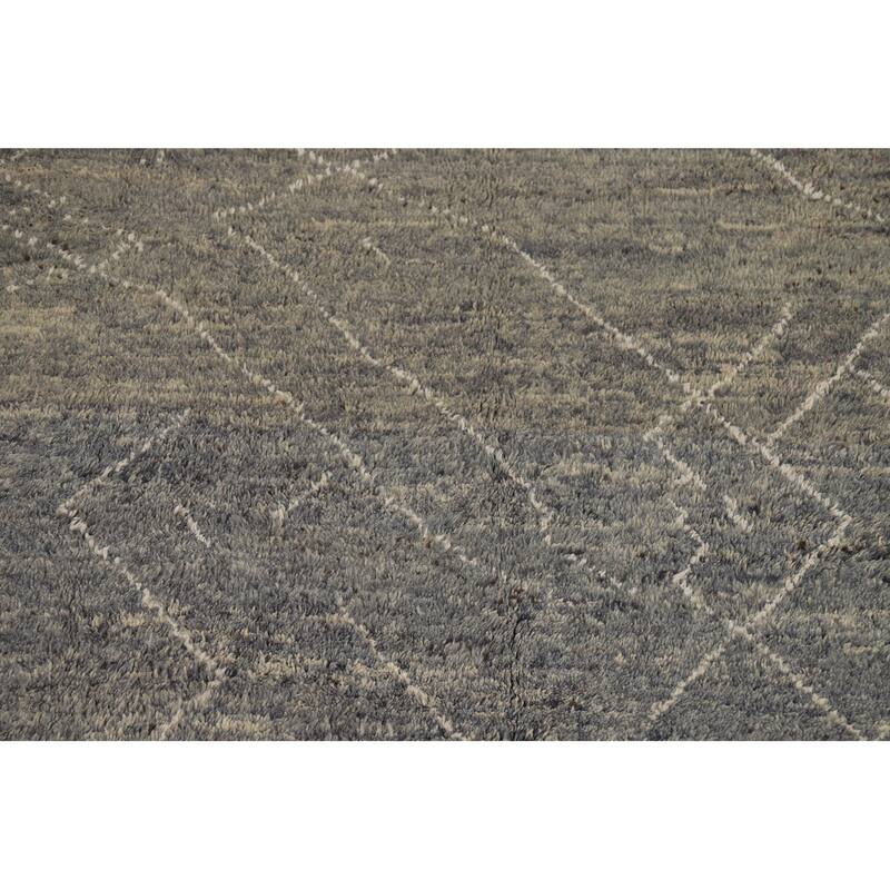 Gray Plush Moroccan Oriental Area Rug Handmade Wool Carpet - 7'11" x 10'8"
