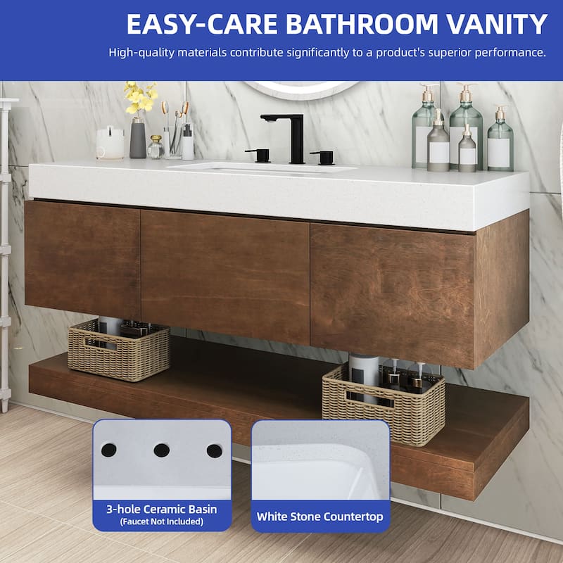 Moasis 48 Inch Floating Wall Mounted Bathroom Vanity with 3 Drawers