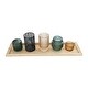 preview thumbnail 4 of 3, Embossed Glass and Metal Tealight Candle Holders in a Wood Tray