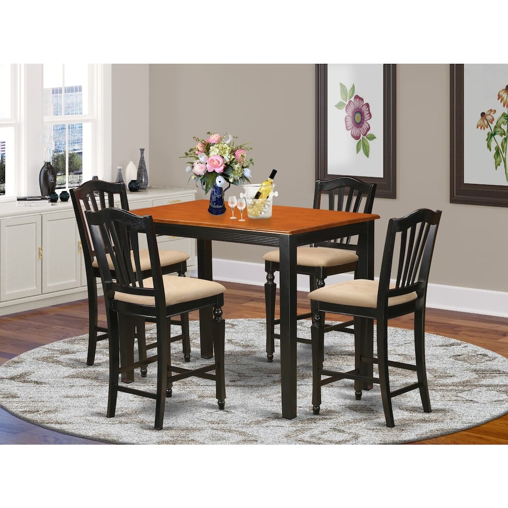 HomeStock 5-Pc Black Finish Solid Wood Top - Dining Room Set - Seats 4