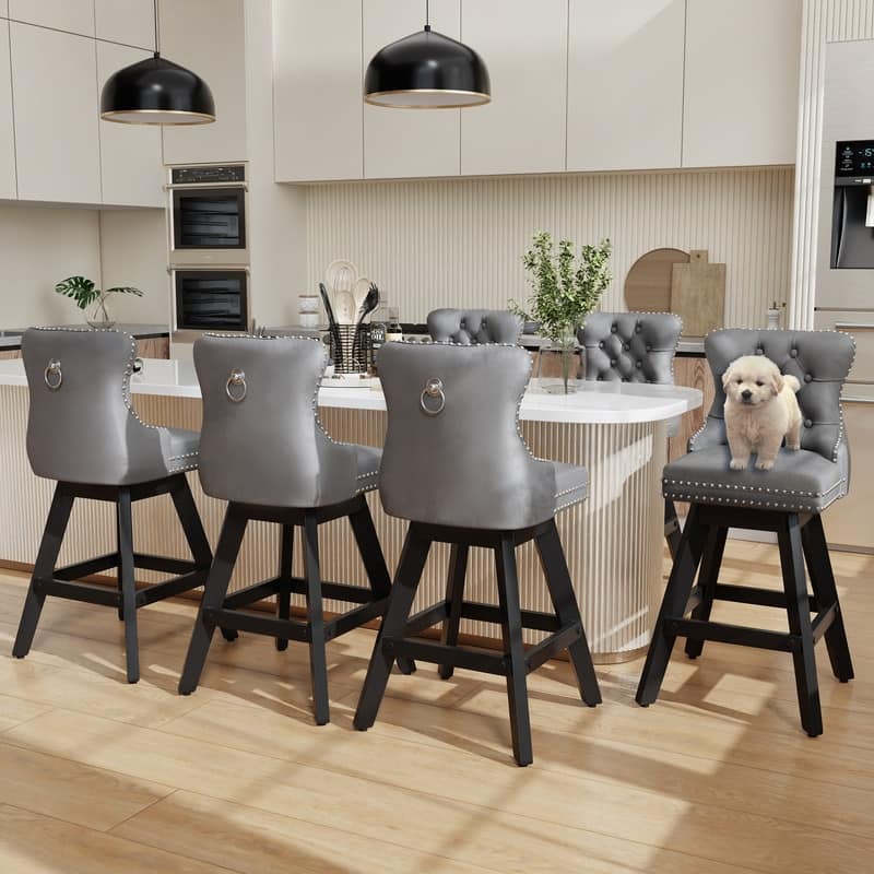 Swivel Velvet Leisure Style Bar stools Set of 8 - Grey Velvet Set Of 6
