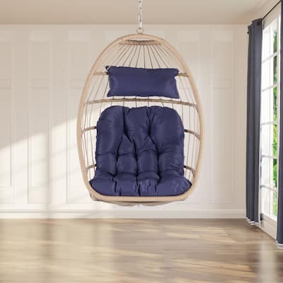 Indoor Hanging Rattan Egg Chair Swing Chair Lounge Chair with Cushioned Pillow