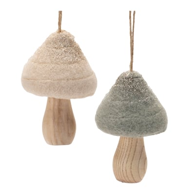 Set of 12 Hanging Mushroom Ornaments for Winter Woodland Decor - 4" x 3.25" x 3.25"
