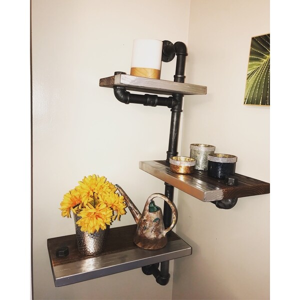 Top Product Reviews For Armen Living Walnut Wood Metal 30 Inch Orton Industrial Floating Wall Shelf 13288095 Overstock