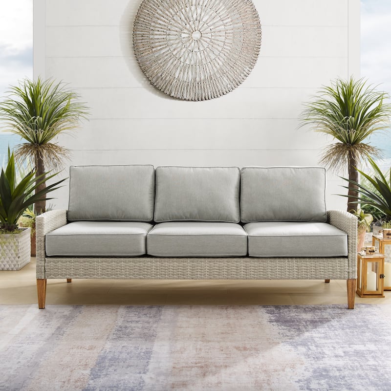 Crosley Capella Outdoor Wicker Sofa - 33"H x 75.75"W x 29.5"D