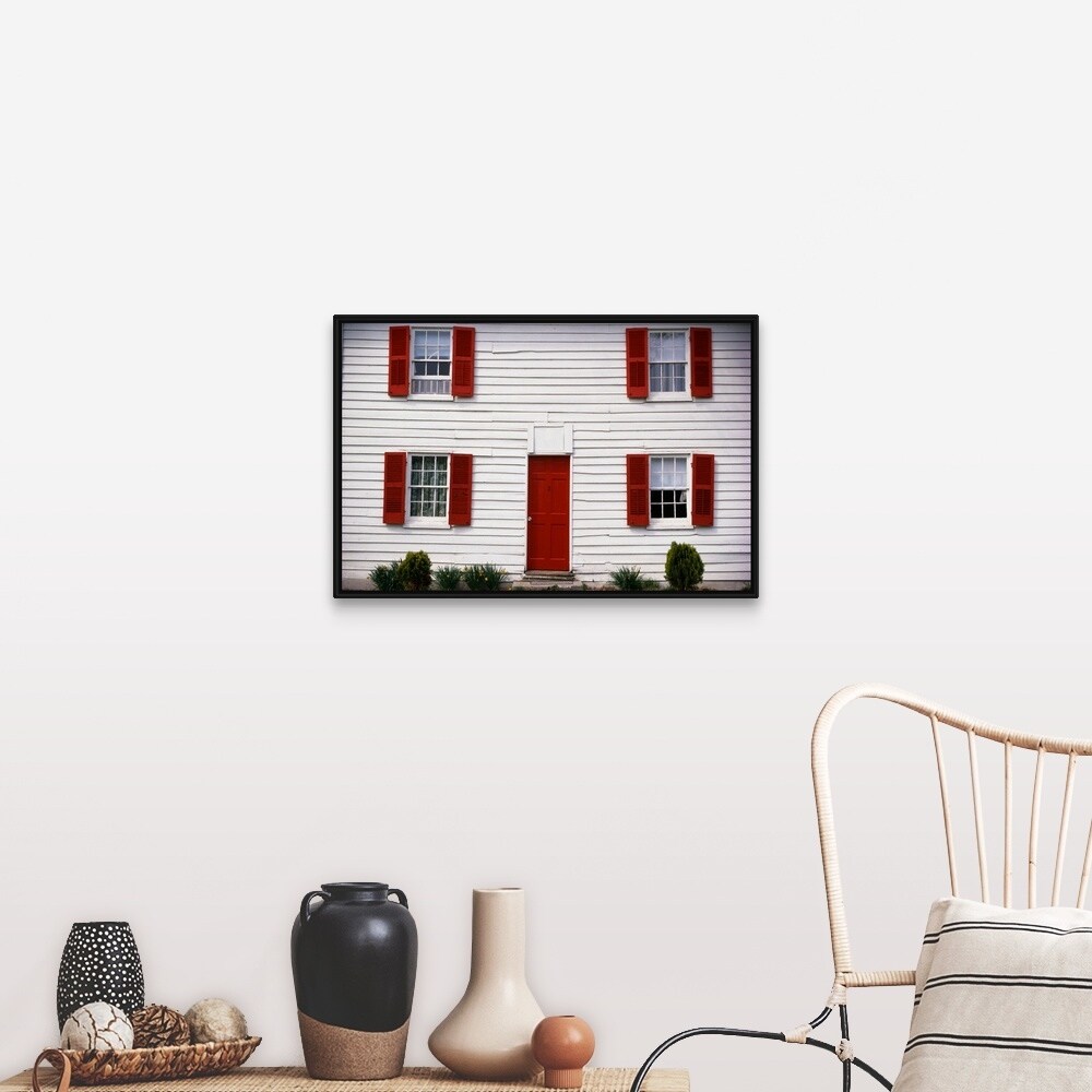 Shop White House With Red Door And Shutters Black Float Frame