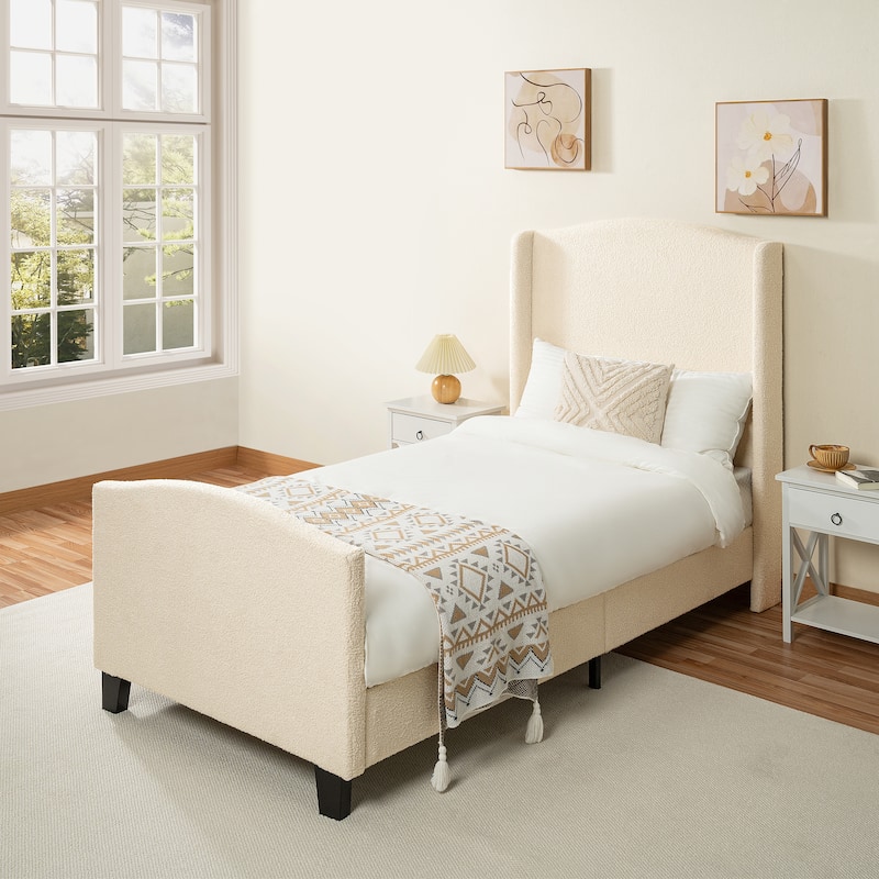GDFStudio - Jane 49.21" High Back Upholstered Headboard Bed Frame with High Footboard