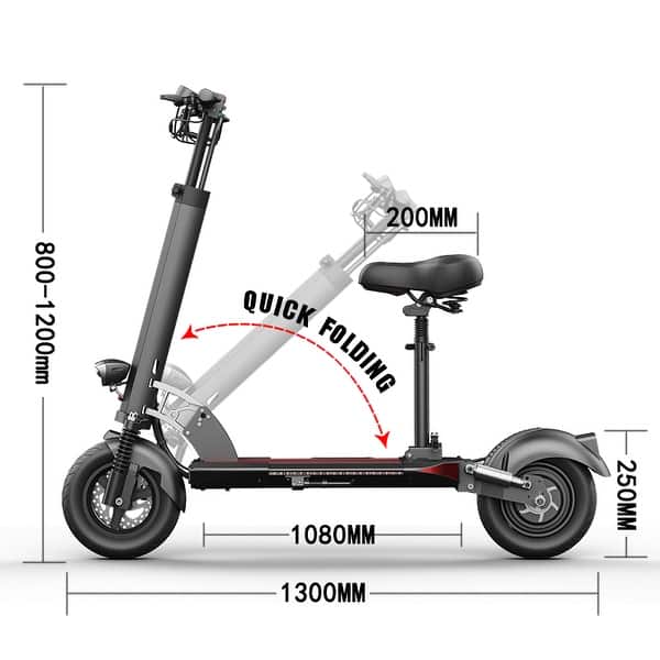 dimension image slide 1 of 2, 500W 48V 12.5ah E-Scooters Off Road Foldable 10 inches Long Range E-Scooter With Seat