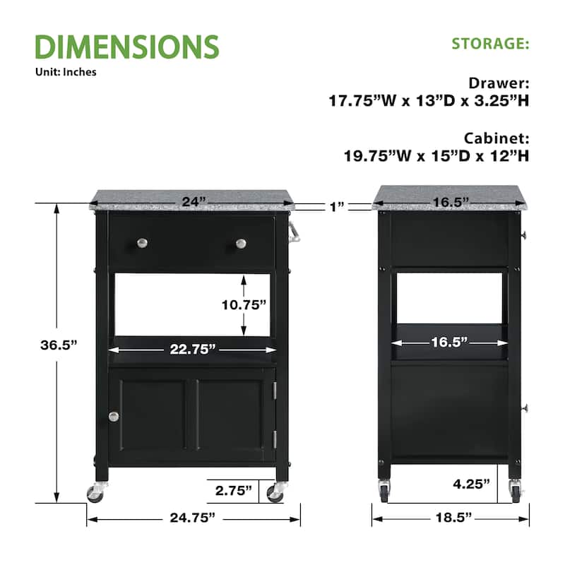 Fairfax Kitchen Cart with Granite Top
