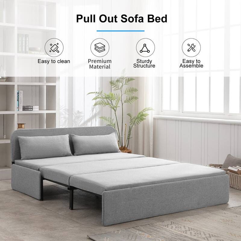 Mixoy Linen 2-in-1 Convertible Sofa Bed,Twin/Queen Pull Out Sleeper Sofa with Mattress,Cushions
