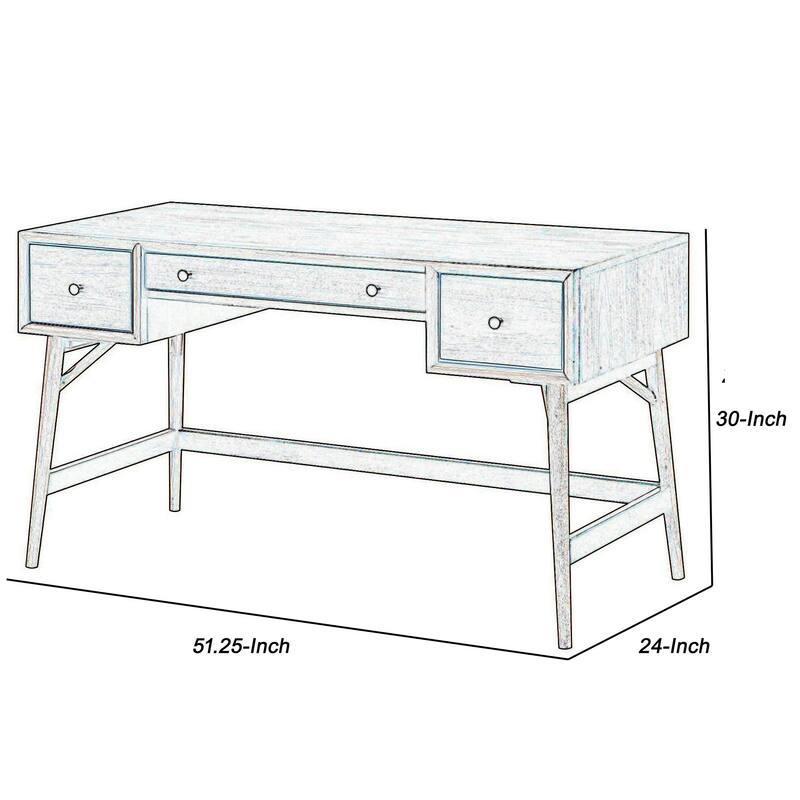 3 Drawer Wooden Writing Desk with Splayed Legs, Walnut Brown