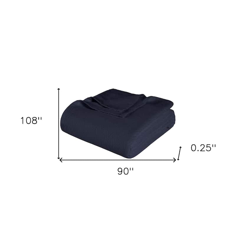 HomeRoots King Navy Blue Cotton Woven Chevron Blanket