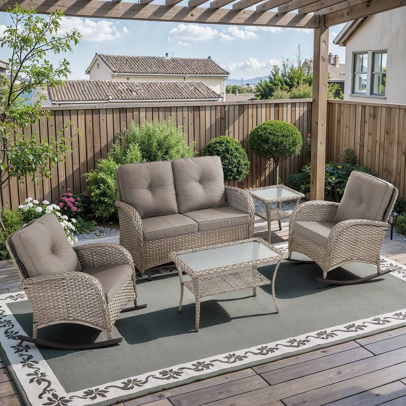 Gymojoy Outdoor Wicker Patio Furniture Loveseat Glider & Chair Set Weather-Resistant